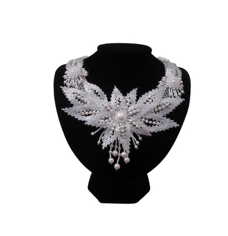 Handmade beaded statement necklace with large pearl and crystal details