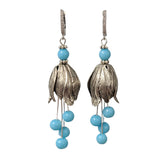 Silver Tulip Earrings with Sky Blue Bead  and Cubic Zirconia Hooks