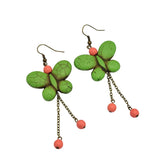 Butterfly Green Earrings – Boho Turquoise Beaded Drop Earrings.