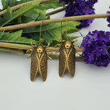 Cicada Oxidised Brass Bug Insect Dangle Earrings.