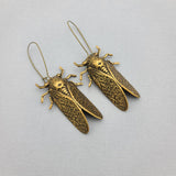 Cicada Oxidised Brass Bug Insect Dangle Earrings.