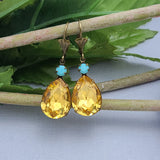 Vintage-Inspired Gold Crystal Teardrop Dangle Earrings.