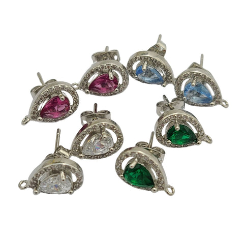 Teardrop Ear Stud Cubic Zirconia CZ Rhodium Plated Earstud Earrings Post jewelry making supply