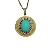 Ox Brass Round Locket Amazonite Stone Necklace  Photo Locket.