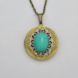 Ox Brass Round Locket Amazonite Stone Necklace  Photo Locket.