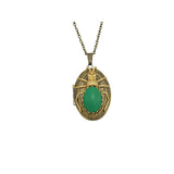 Ox Brass Oval Green Beetle Locket Necklace Jewelry Keepsake Photo Locket.