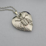 Heart Silver Beetle Keepsake Photo Locket Vintage Jewelry Gift for Her Locket Necklace .