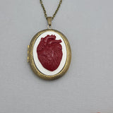 Red Heart Cameo Locket Necklace Jewelry.