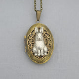 Ox Brass Oval Locket  Rabbit Necklace  Photo Locket.