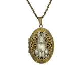 Ox Brass Oval Locket  Rabbit Necklace  Photo Locket.