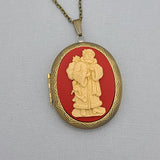 Christmas Theme Santa Claus Cameo Locket Necklace Jewelry.