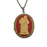 Christmas Theme Santa Claus Cameo Locket Necklace Jewelry.