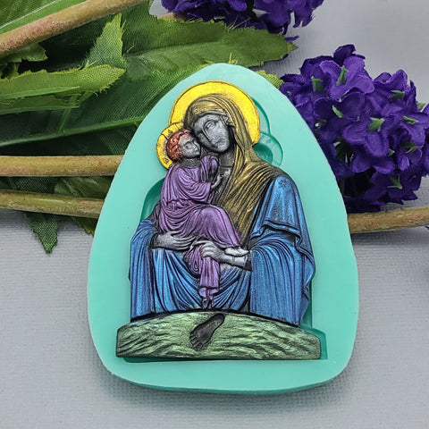Silicone Mold Madonna with Baby Flexible for Crafts, Jewelry, Resin, Polymer Clay.