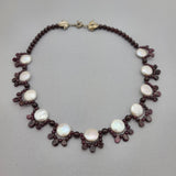 Freshwater Pearl Garnet Beads Necklace.