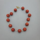 Handmade Red Coral Necklace with Vermeil Toggle Clasp and Gold Wire.