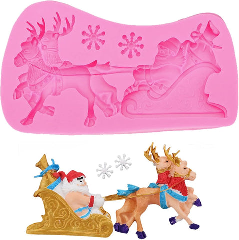 Christmas Theme Silicone Molds,Reindeer Santa Claus Fondant Molds, For DIY Cake Decoration.