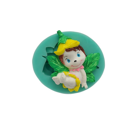A flexible silicone mold featuring an enchanting sitting leaf fairy design, perfect for crafting resin jewelry, clay figurines, fondant decorations, and handmade soaps. Ideal for DIY projects, candle making, and creating whimsical gifts