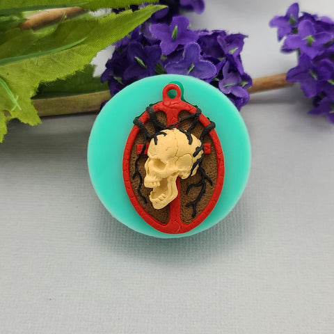Skull on Cross Silicone Mold Ornament Keychain Jewelry Making Resin Polymer Clay.