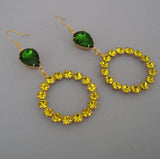 Vintage Swarovski Citrine And Gree Rhinestone Earrings.