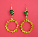 Vintage Swarovski Citrine And Gree Rhinestone Earrings.