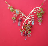 Blue Topaz Pink Amethyst Peridot Wire Wrapped Stones Necklace
