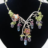 Blue Topaz Pink Amethyst Peridot Wire Wrapped Stones Necklace