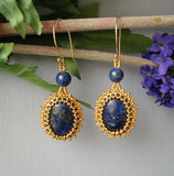 Lapis Lazuli Beads 24K Gold Plated Seed Beads Hand Made Earrings.