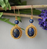 Lapis Lazuli Beads 24K Gold Plated Seed Beads Hand Made Earrings.