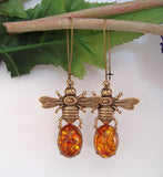 Bee ox Brass With Amber Honey Dangle Earrings.
