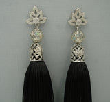 Black Thread Tassels Flower Cubic Zirconia Ear Stud Dangle Earrings.