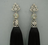 Black Thread Tassels Flower Cibic Zirconia Earstud Dangle Earrings.