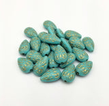 Vintage Acrylic Etched Drop Turquoise and Gold Beads (20 beads).