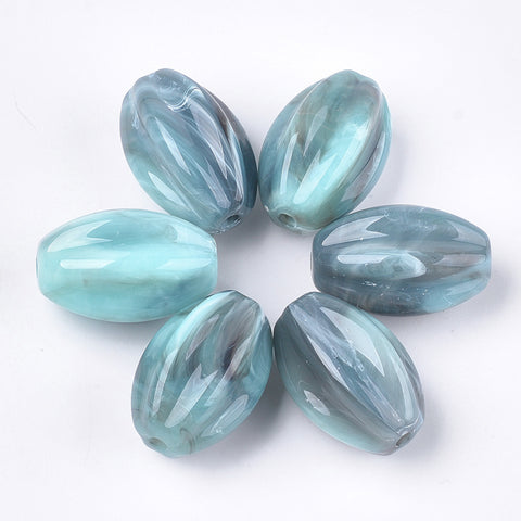 Acrylic Corrugated Beads Imitation Gemstone Oval Marbled SkyBlue (4 Beads).