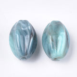 Acrylic Corrugated Beads Imitation Gemstone Oval Marbled SkyBlue (4 Beads).