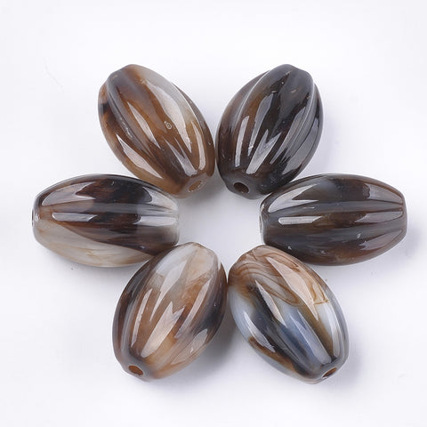Acrylic Corrugated Beads Imitation Gemstone Oval Marbled CoconutBrown(4 Beads).