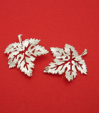Maple Leaf Pendant Connector Matte Silver over Brass Jewelry Making Supply