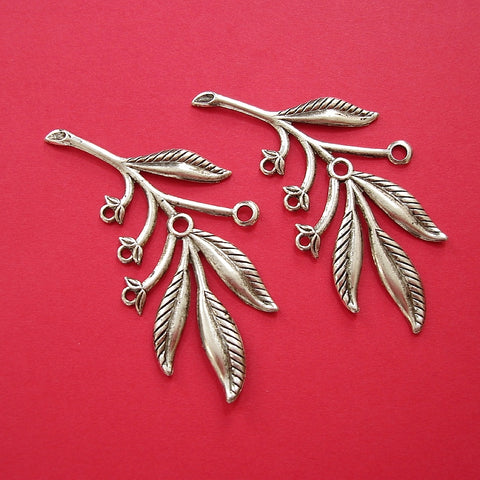 2-Branch Leaf Embellishment  Brass Stamping Pendant Connector
