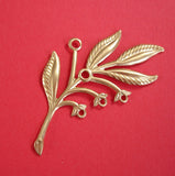 2-Branch Leaf Embellishment  Brass Stamping Pendant Connector