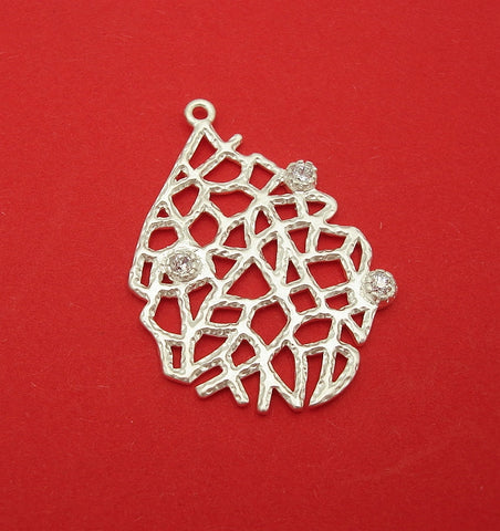 Filigree with 3 Cubic Zirconia Pendant Matte Silver over Brass Jewelry Making Supply