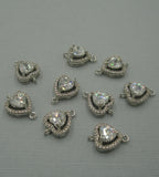 Connectors Brass Rhodium Plated Heart Shape with Cubic Zirconia Pair