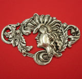 Art Nouveau Woman Face Embellishment Brass Stamping Pendant