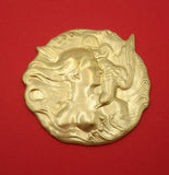 Large Disk of Woman with Bird Embellishment Brass Stamping Decor