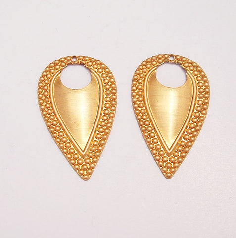 Raw Brass Stamping Dapped Teardrop Pendant 1 Hole.