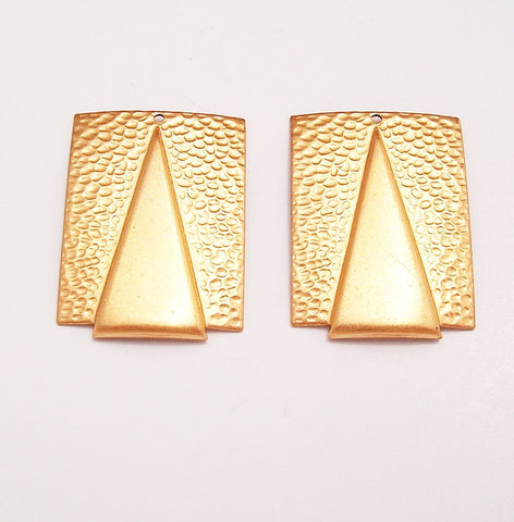 Raw Brass Geometrical Hammered Rectangle And Smooth Triangle Pendant 1 Hole.