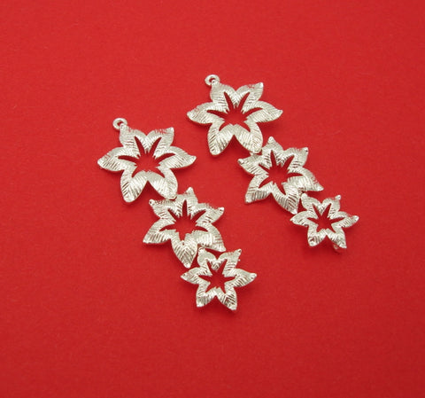 Sterling Silver Plated Cascading Stars Connector Brass Pendant Jewelry Making Finding Supply