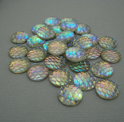 Round Resin Cabochons, Mermaid Fish Scale