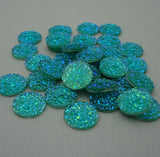 Druzy Resin Cabochons, Flat Round, Sparkly Glitter