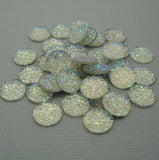 Druzy Resin Cabochons, Flat Round, Sparkly Glitter