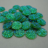 Druzy Resin Cabochons, Flat Round, Sparkly Glitter