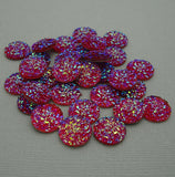 Druzy Resin Cabochons, Flat Round, Sparkly Glitter